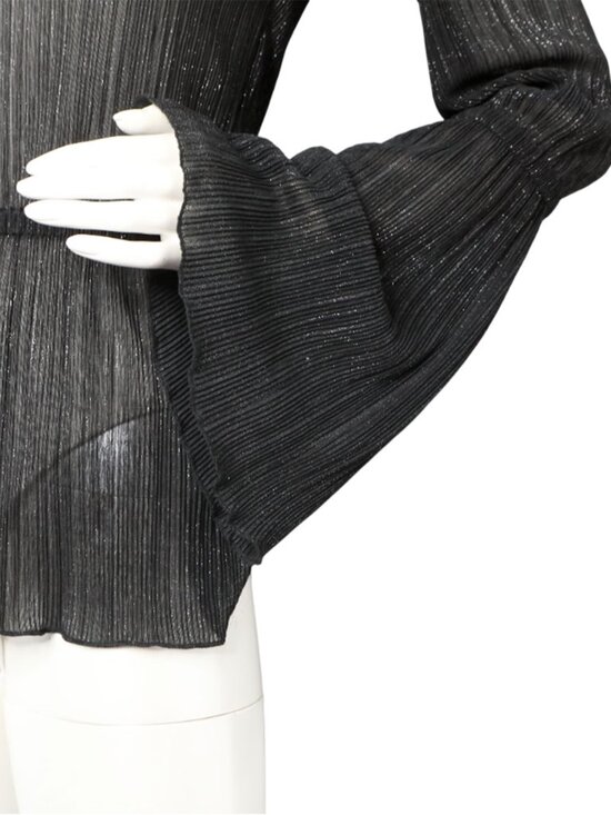 Michael Kors Black Sheer Bell Sleeve Blouse Pleated Top Metallic Thread Elastic - Picture 3 of 13